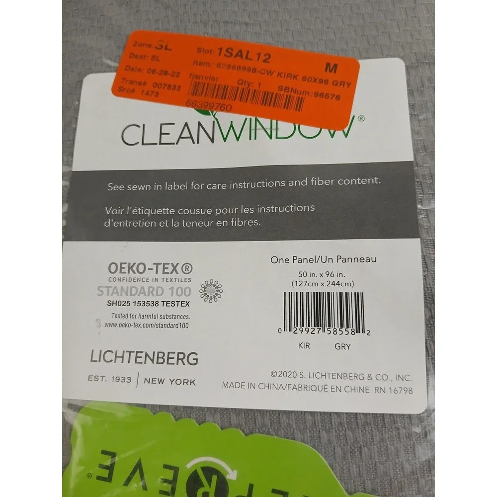 Lichtenberg Clean Window 'Gray' Semi-Sheer Grommet Curtain 50x96 #CT21